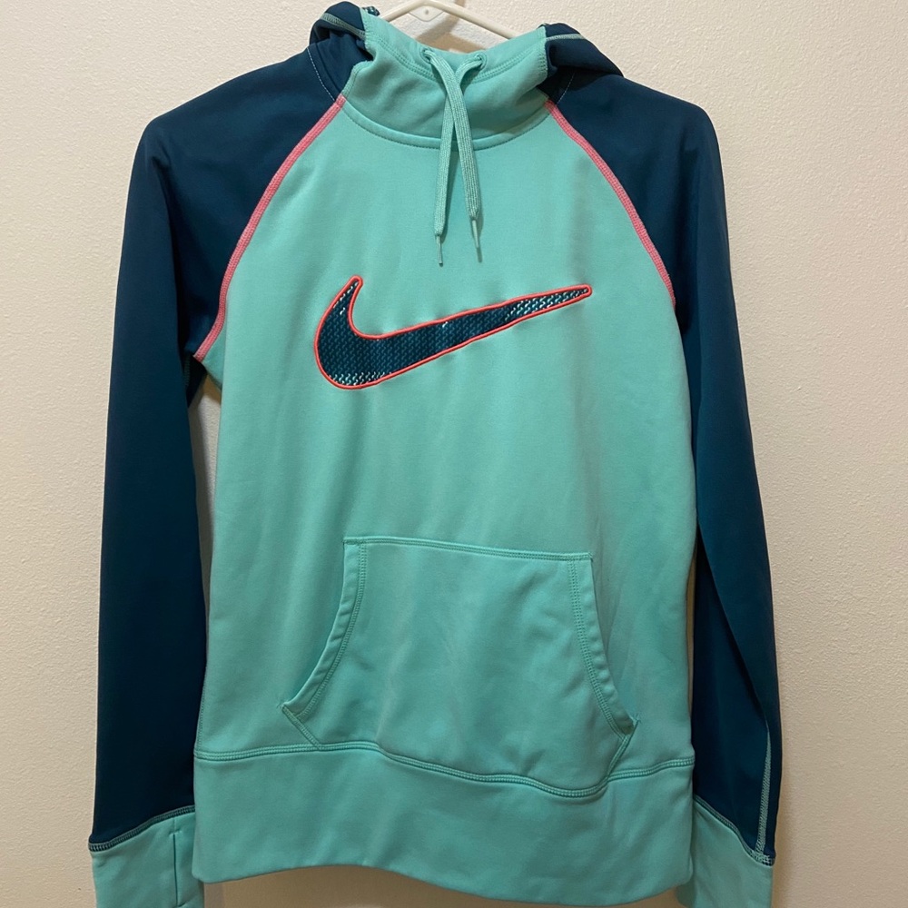 Therma Fit Teal Nike Sweater with Neon Pink